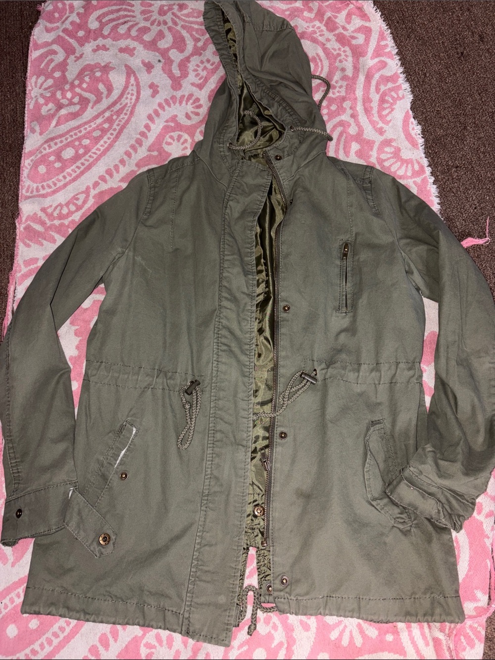 Ambiance Olive Green Hooded Military-Style Jacket